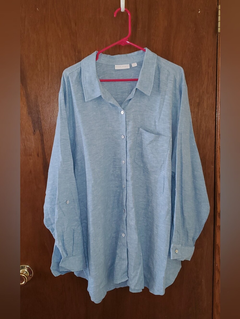 Susan Graver Pure Linen Blend Button-Up Shirt Sz 1x